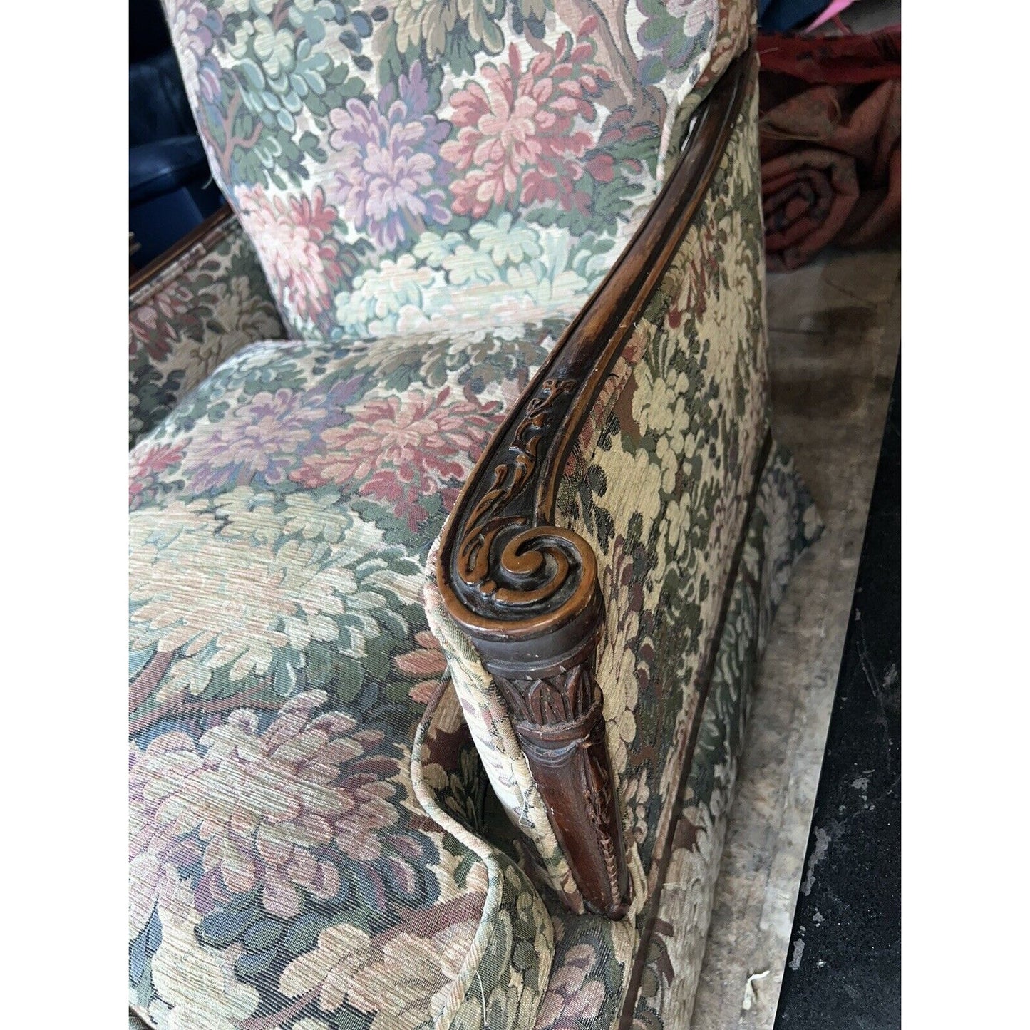 Antique 1930’s Art nouveau Style Carved Mahogany Lounge Chair