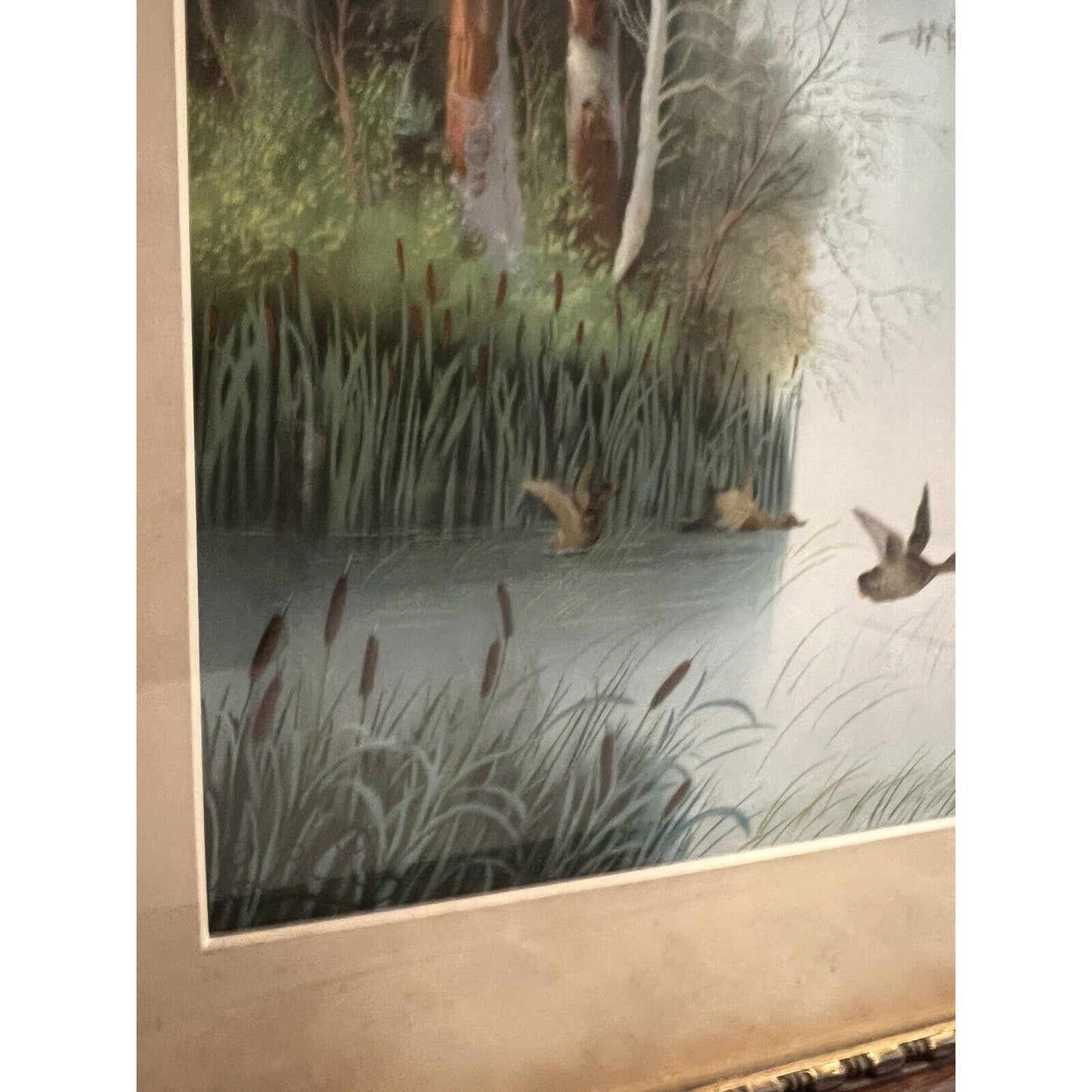 Antique Lithoprint By R. LeRoy Framed, Matted, Signed Of Ducks On A Pond