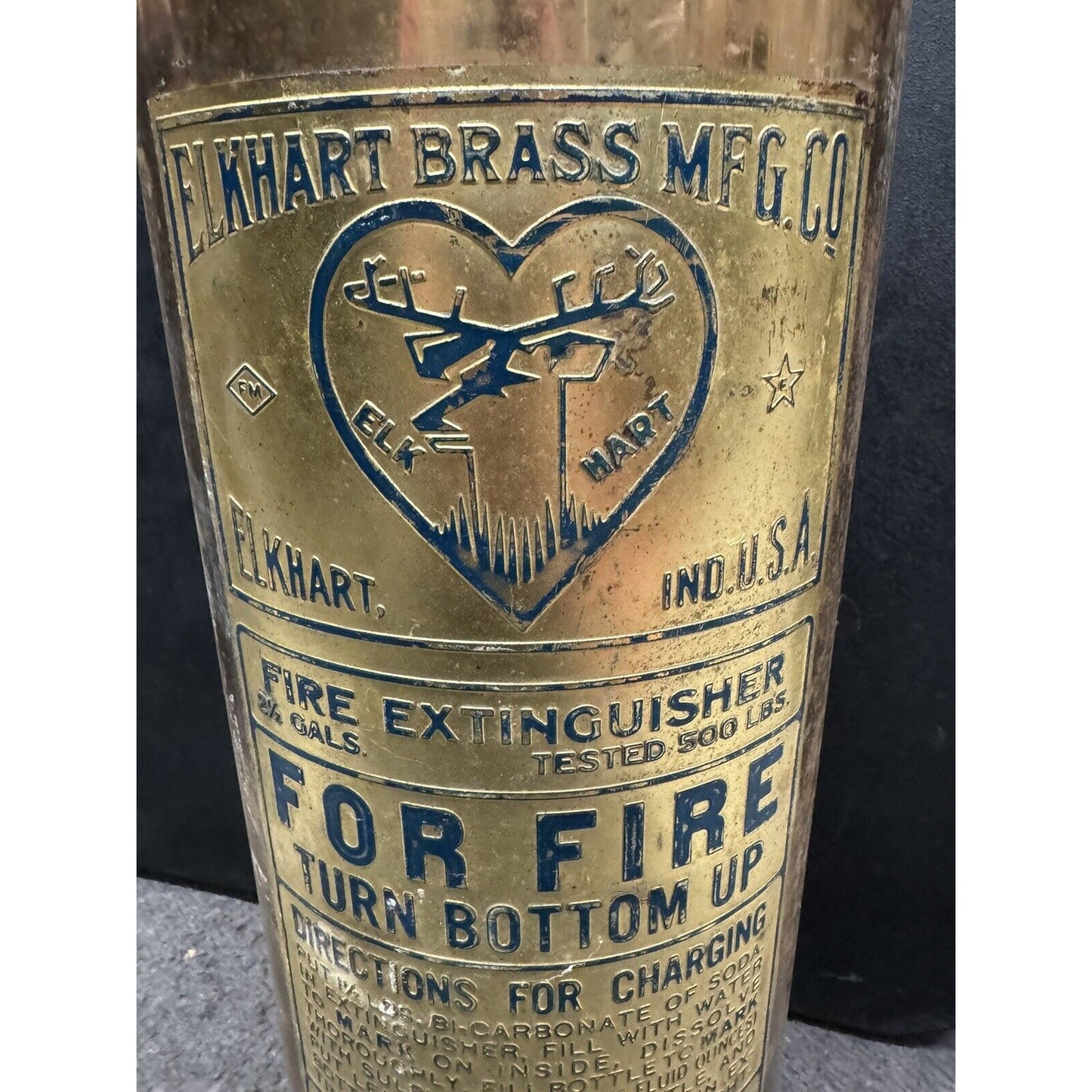 Vintage Elkhart Brass Mfg. Co. Fire Extinguisher Empty Missing Hose