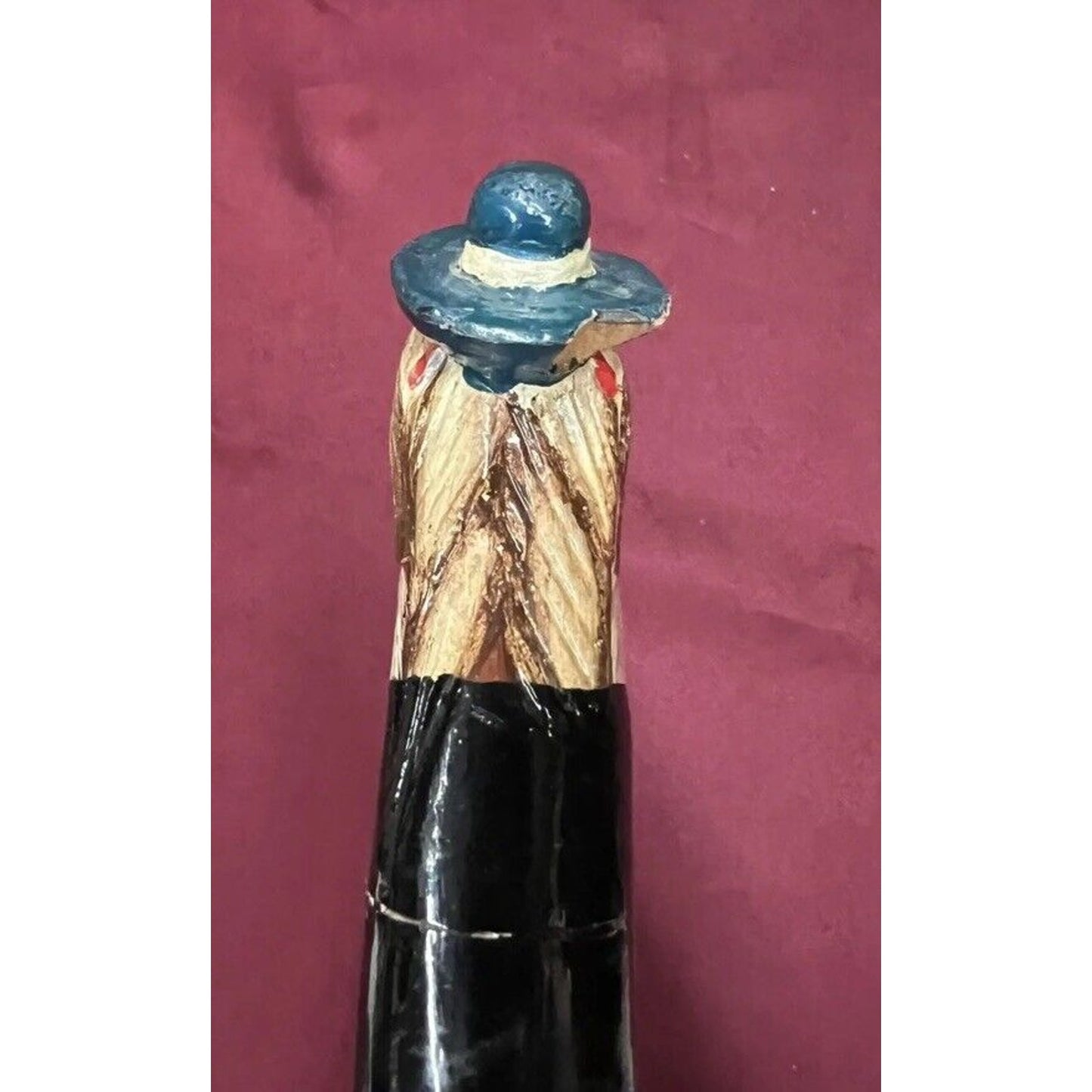 Antique American Folk Art Bamboo Hand Carved, Hand Painted Dog Head Walking Cane