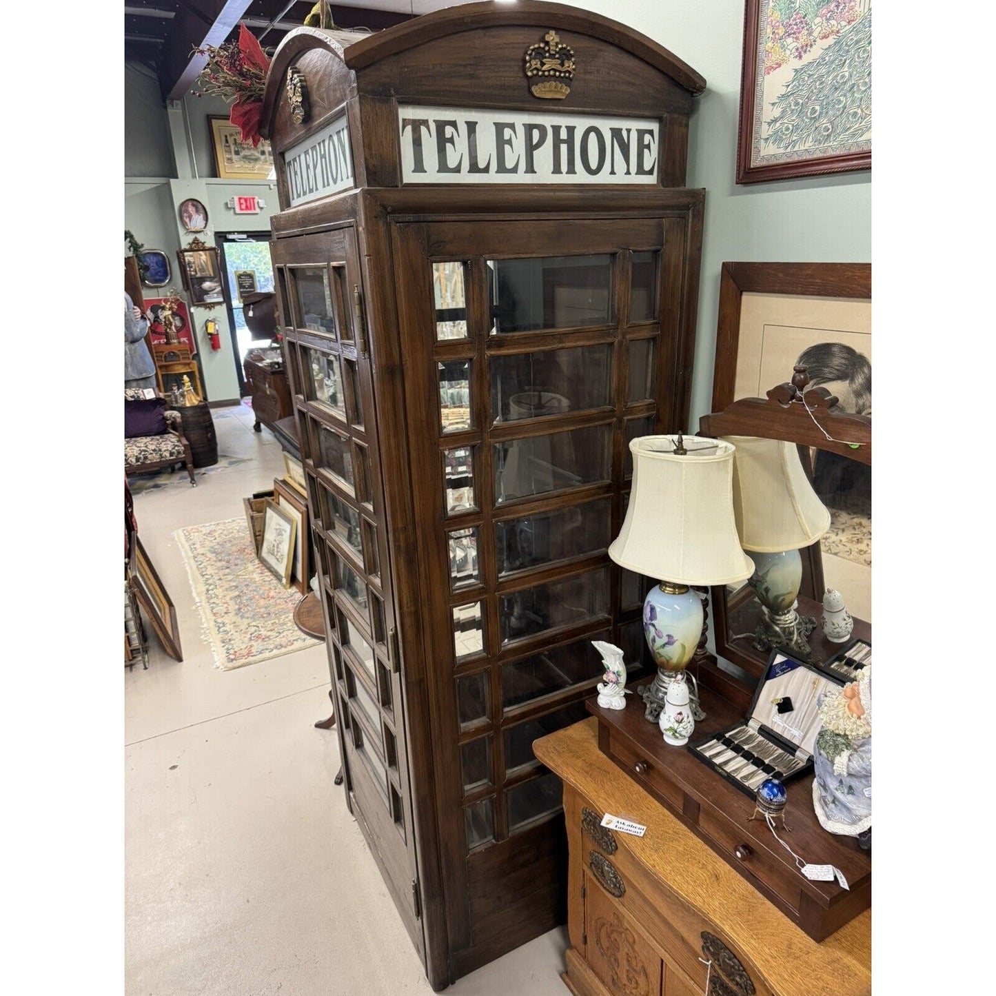 Vintage Geniune Handcrafted Replica Telephone Booth Original Beveled Glass