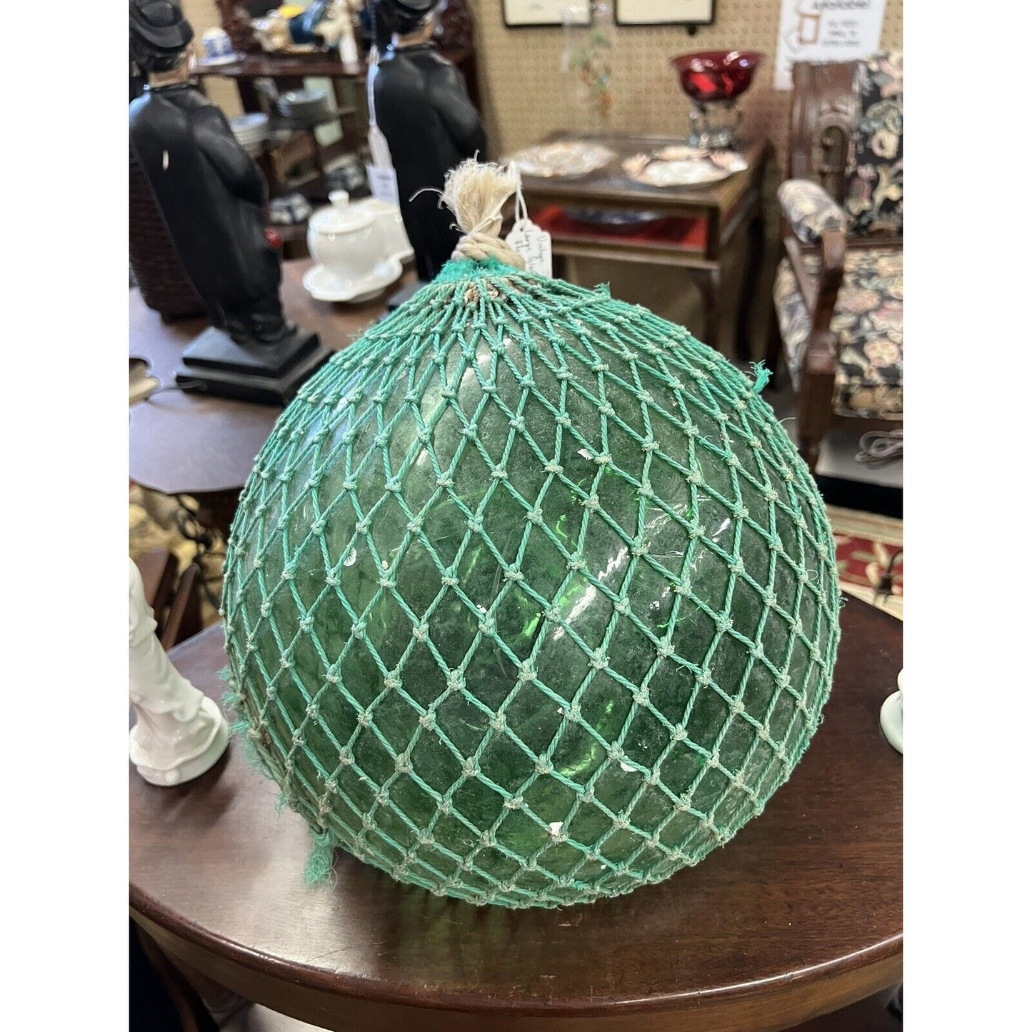 Vintage Japanese Large Glass Fishing Float Buoy With Net