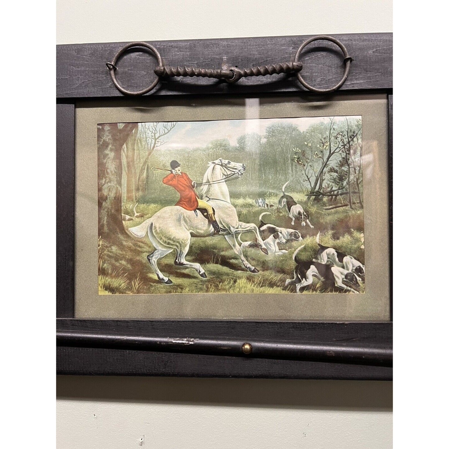 Late 1800s Triptych Litho Print Of Fox Hunting Scenes Unique Frame