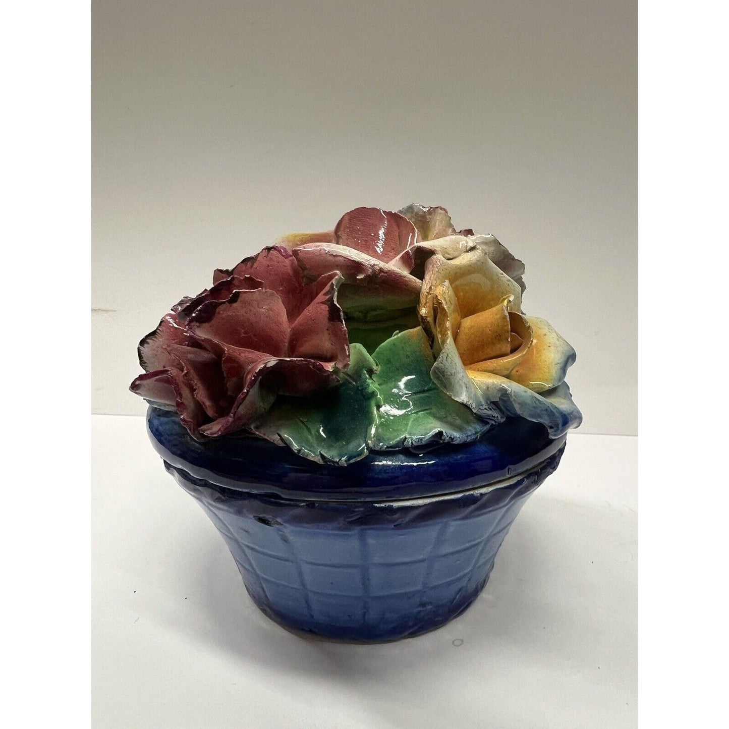 Vintage Porcelain Flowers On Bowl Basket Style