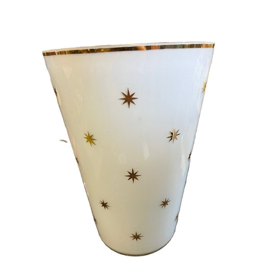 Vintage Glass Waste Basket White With Gold Rim & Stars