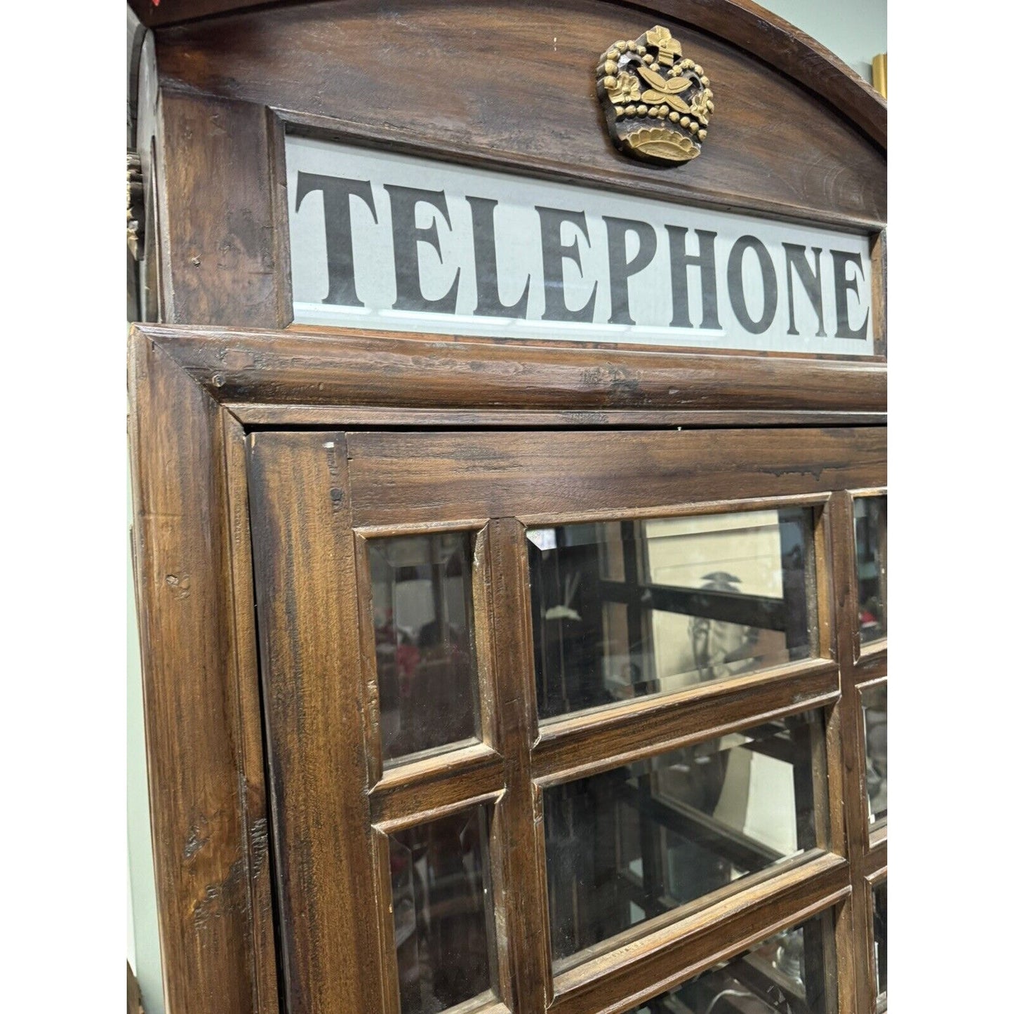 Vintage Geniune Handcrafted Replica Telephone Booth Original Beveled Glass