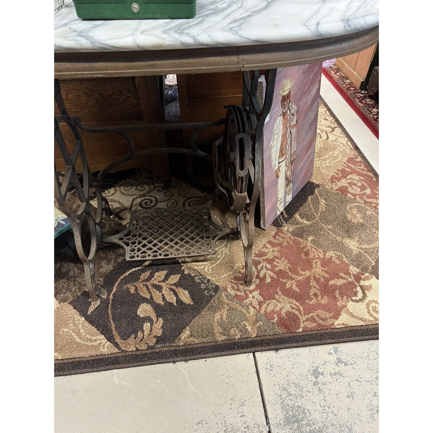 Antique Marble Top Side Table With Sewing Machine Base