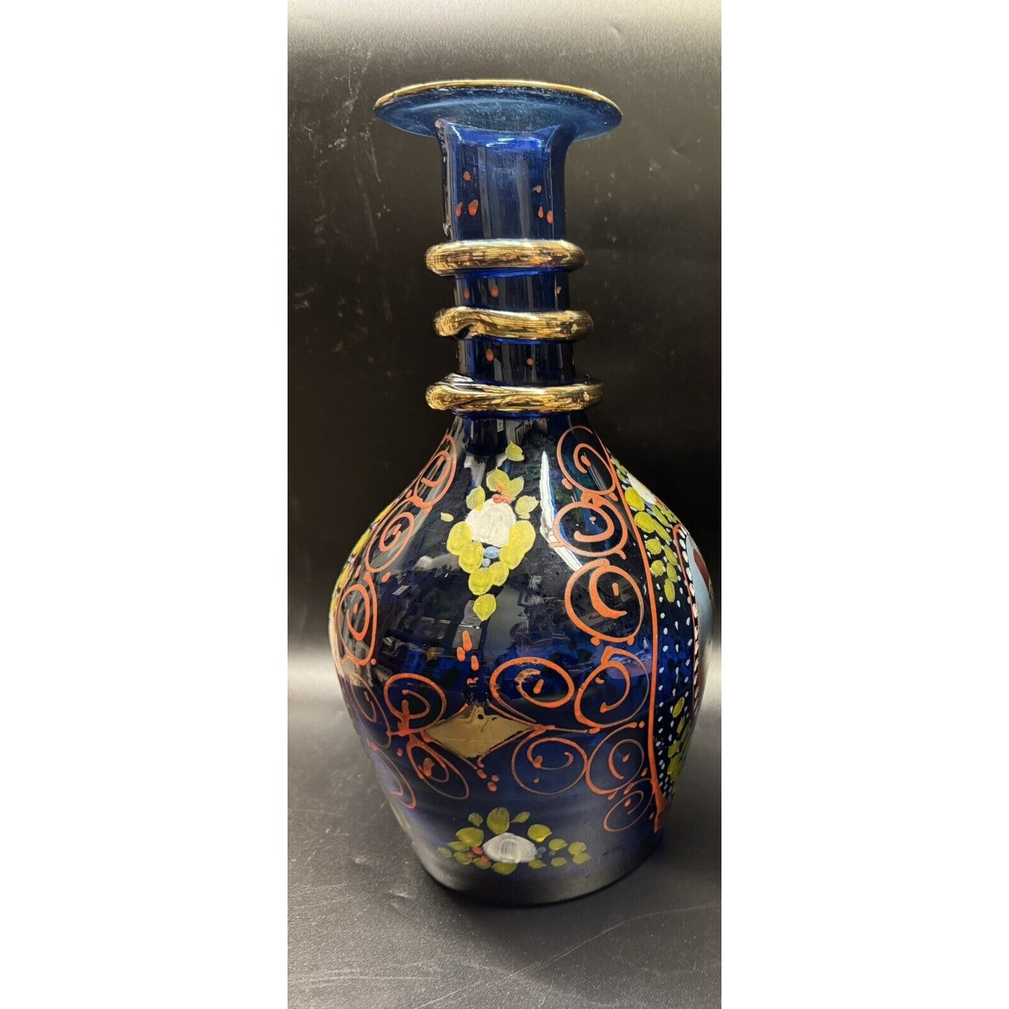 Vintage Persian Cobalt Blue With Gilt Hand Painted Bohemian With Shah Abbasi 13”