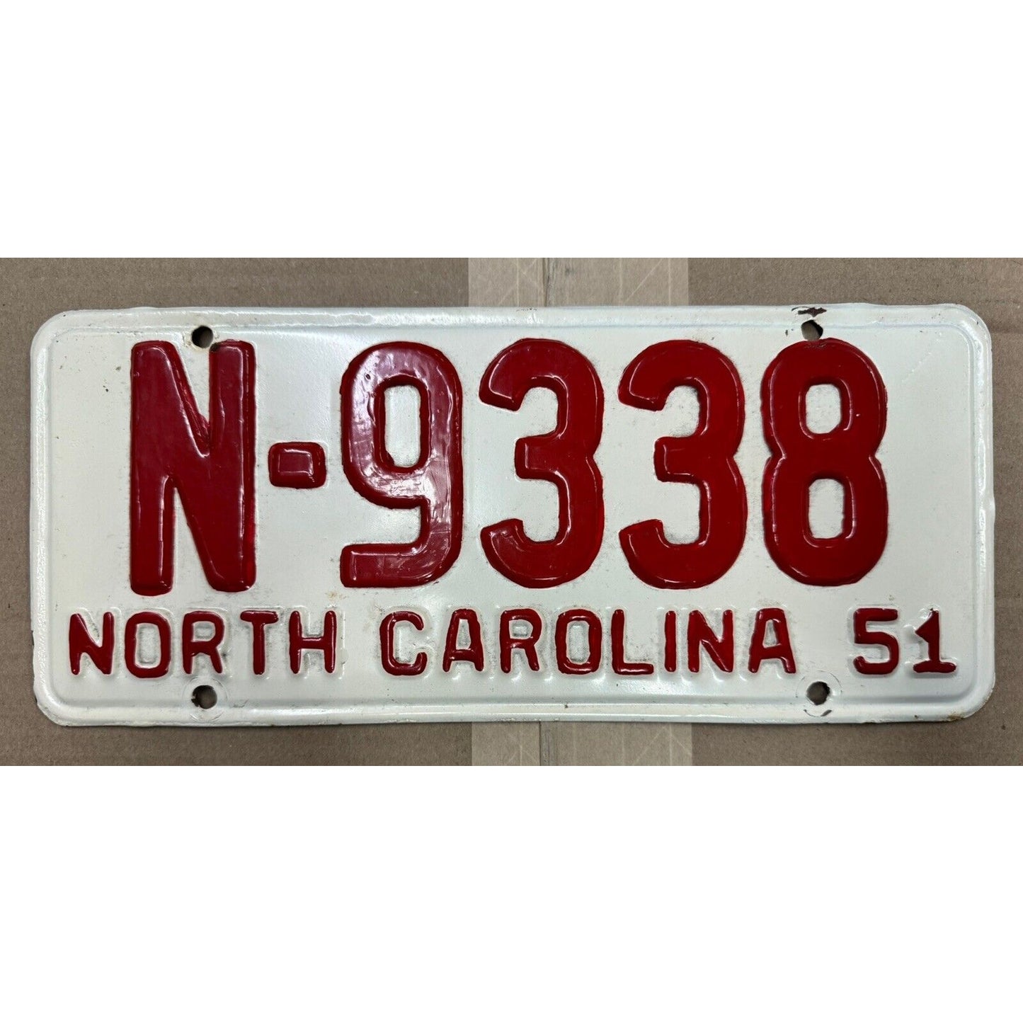 1951 North Carolina Vintage License Plate N-9338